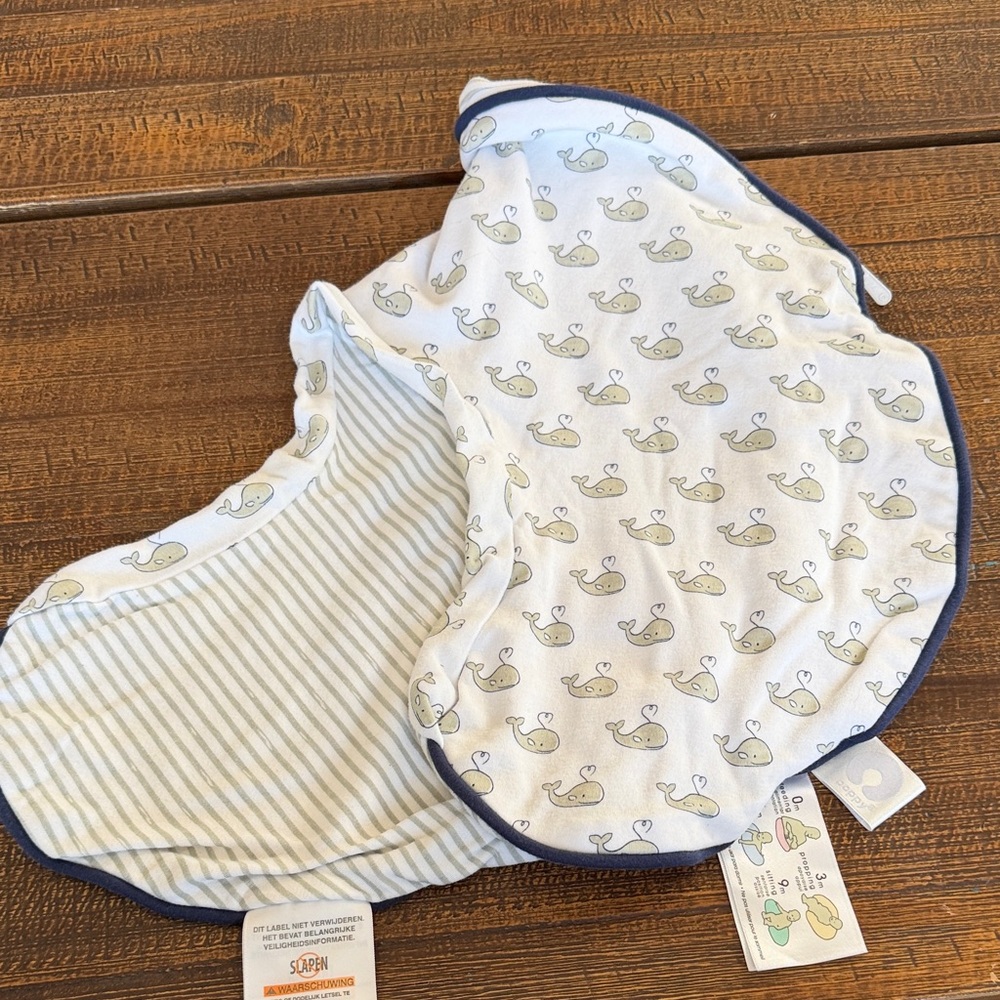Boppy cover - Whale and Stripe pattern with Navy Trim